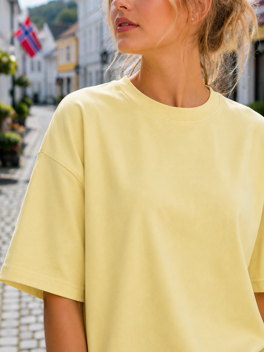 Women's Beige Plain Oversized T-Shirt.