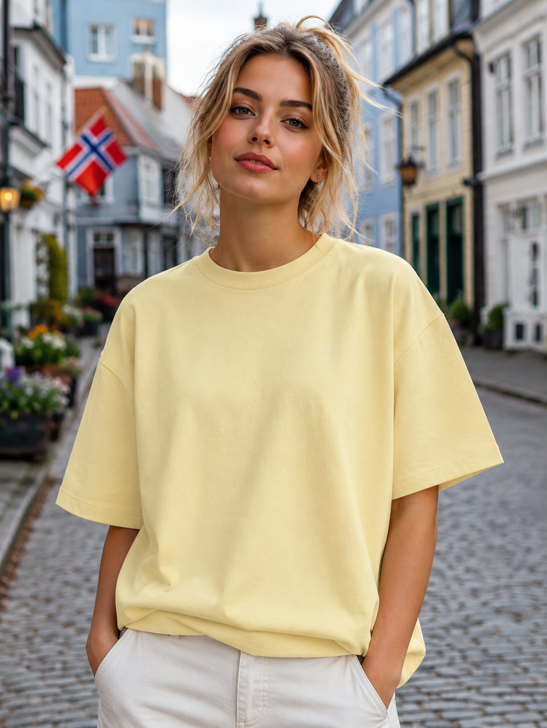 Women's Beige Plain Oversized T-Shirt.